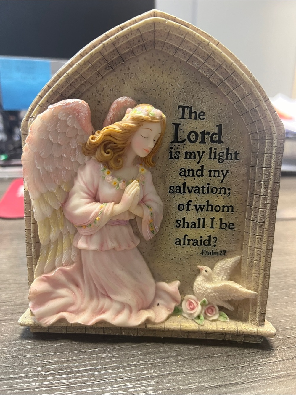 Resin Praying Angel Figurine with Psalm 27 Verse